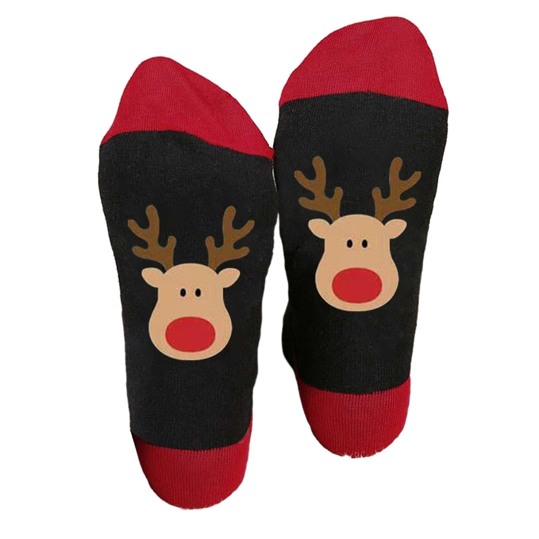 1 Pair Autumn Winter Women Men Mid-tube Socks Santa Claus Deer Snowman Wine Cup Pattern Color Block Long Socks Christmas Image 1