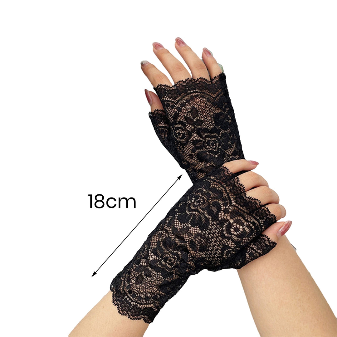 1 Pair Gloves Half Fingers Lace See-through Hollow Out Flower Embroidery Solid Color Elastic Bride Wedding Prom Party Image 11