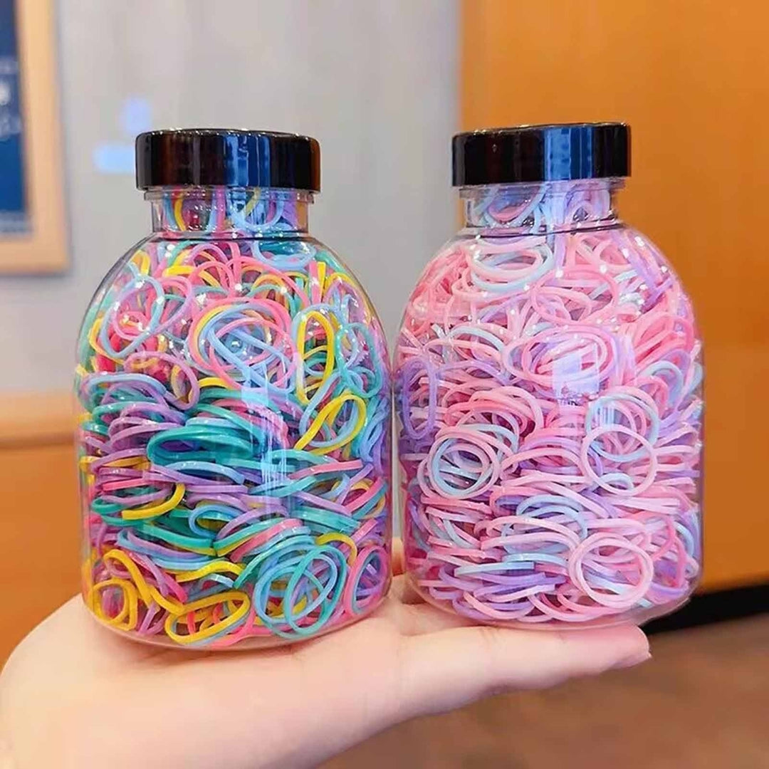 1 Bottle Hair Ties 1000 Pcs Multi Colors Disposable Mini Hair Rings Children Girls Rubber Bands Image 12