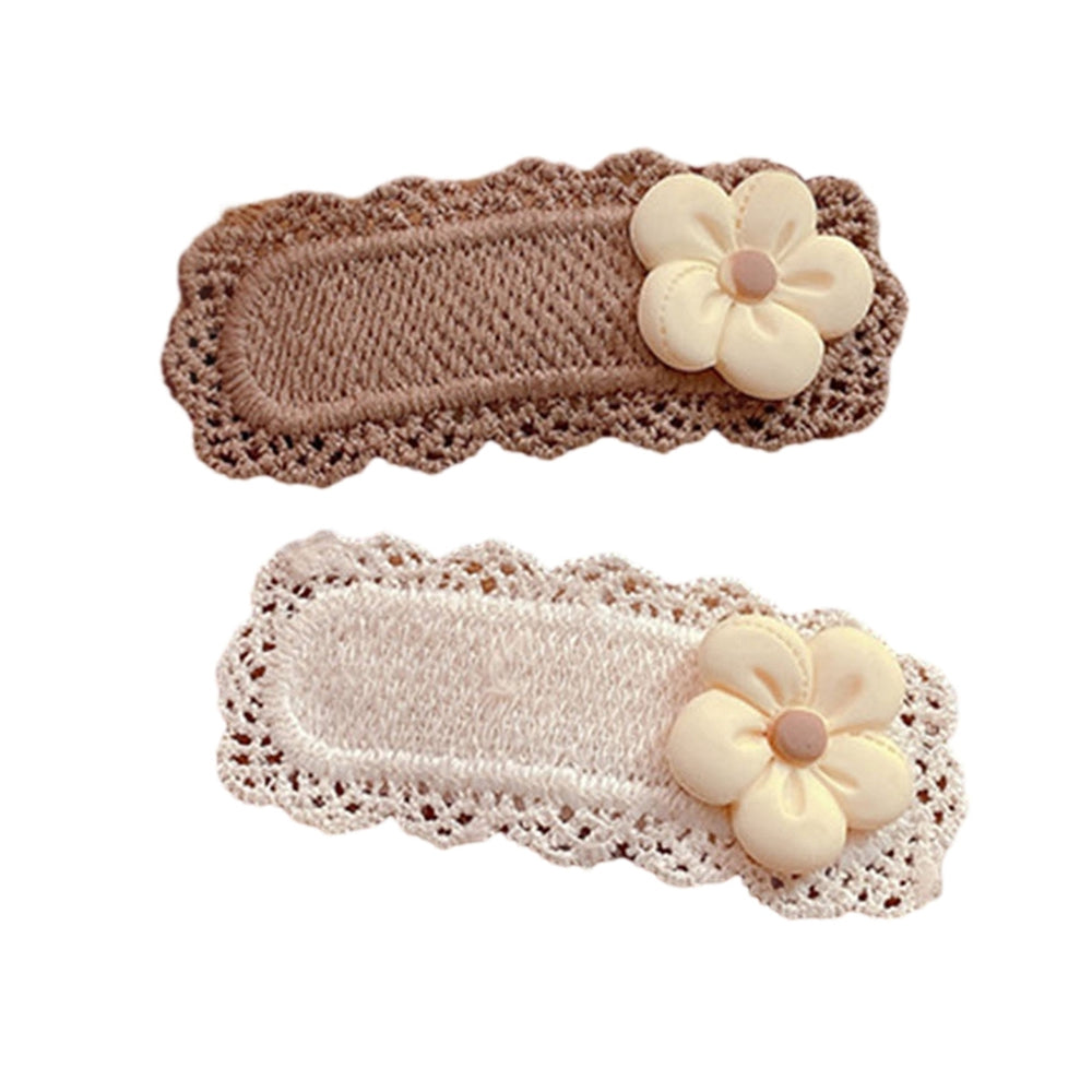 1 Pair Hairpins Flower Star Heart Lace Decor Knitted Fabric Elastic Anti-slip Lightweight Stainless Image 2