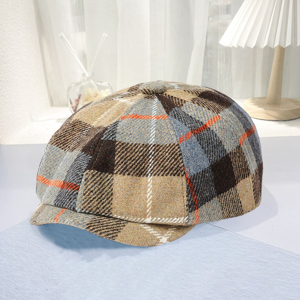 Unisex Newsboy Hat Vinatge Plaid Print Winter Painter Hat Short Brim Anti-slip Color Matching Image 2