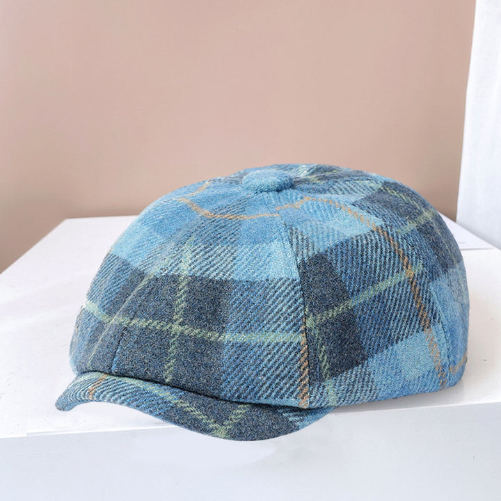 Unisex Newsboy Hat Vinatge Plaid Print Winter Painter Hat Short Brim Anti-slip Color Matching Image 3