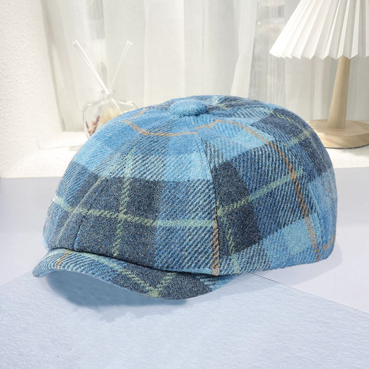 Unisex Newsboy Hat Vinatge Plaid Print Winter Painter Hat Short Brim Anti-slip Color Matching Image 12