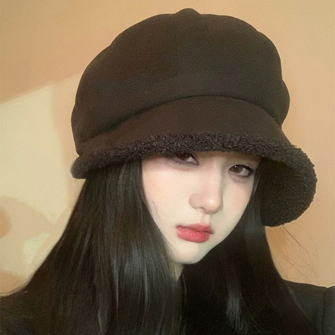 Winter Beret Warm Thickened Plush Lined Retro Warm Korean Adjustable Fordable Female Lady Outdoor Newsboy Hat Bonnet Image 7