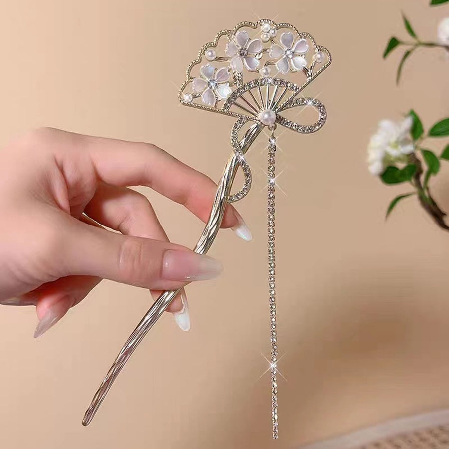 Delicate Hairpin Fan-shaped Flower Curved with Tassel Stylish Unique Back of The Head Plate Hairpin Hair Accessories Image 1