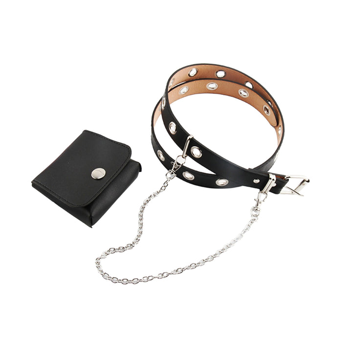 Punk Style Chain Tassel Faux Leather Belt with Waist Bag Adjustable Length Full Holes Pin Buckle Belt Women Men Image 4