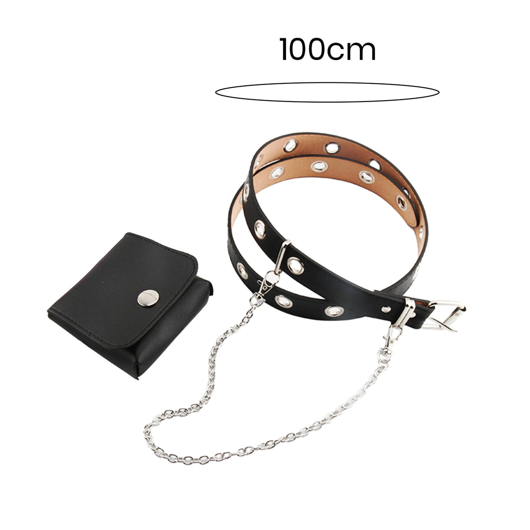 Punk Style Chain Tassel Faux Leather Belt with Waist Bag Adjustable Length Full Holes Pin Buckle Belt Women Men Image 6