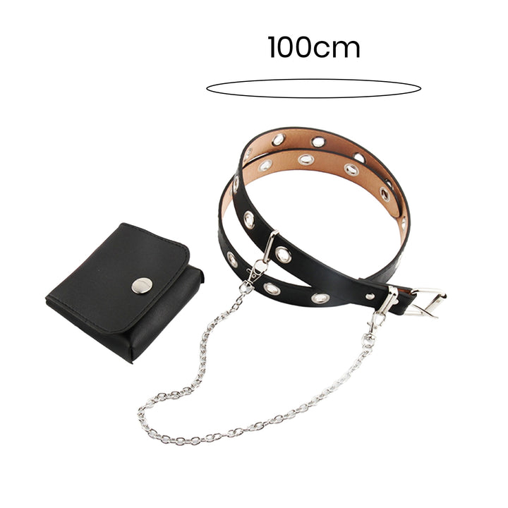 Punk Style Chain Tassel Faux Leather Belt with Waist Bag Adjustable Length Full Holes Pin Buckle Belt Women Men Image 6