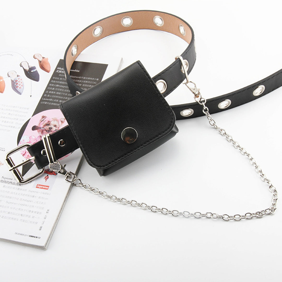 Punk Style Chain Tassel Faux Leather Belt with Waist Bag Adjustable Length Full Holes Pin Buckle Belt Women Men Image 8