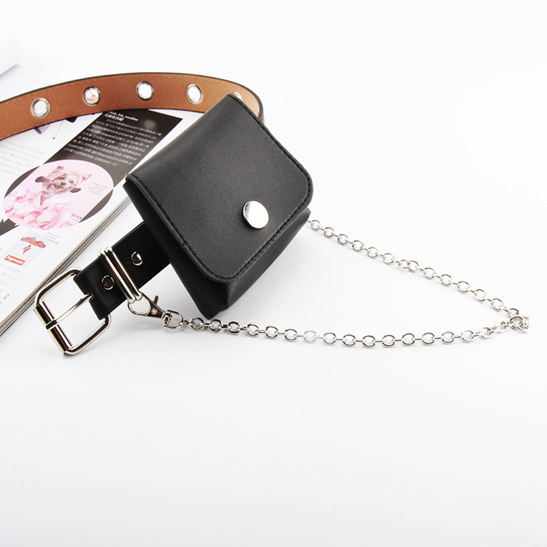 Punk Style Chain Tassel Faux Leather Belt with Waist Bag Adjustable Length Full Holes Pin Buckle Belt Women Men Image 9