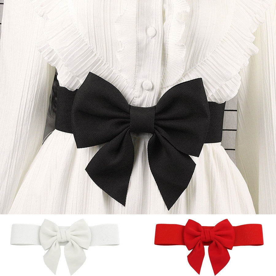 Women Elegant Large Bowknot Elastic Belt Dress Decorative Versatile Wide Belt Elastic Waistband Decoration Image 1