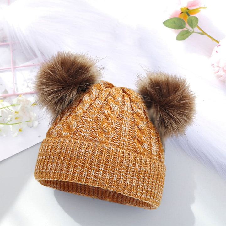 1 Set Children Hat Gloves Scarf Set Knitted Thick Contrast Color Elastic Soft Warm Dome Plush Ball Image 11