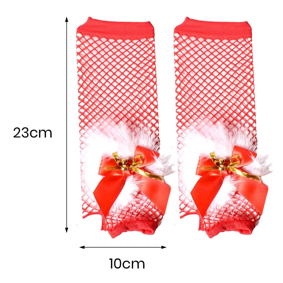1 Pair Christmas Mesh Gloves Women High Elasticity Fingerless Red Fishnet Gloves Cosplay Stage Performance Party Image 6