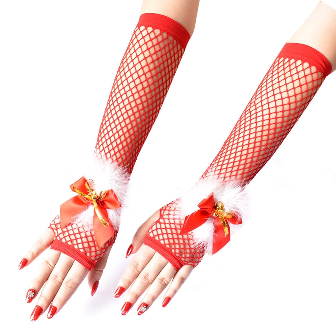 1 Pair Christmas Mesh Gloves Women High Elasticity Fingerless Red Fishnet Gloves Cosplay Stage Performance Party Image 8