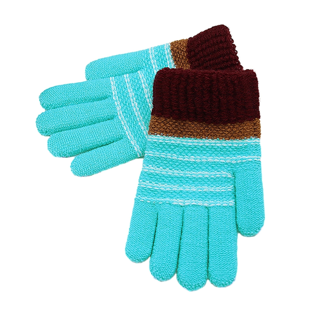 1 Pair Children Winter Gloves Student Writing Gloves Knitted Soft Thick Plush Elastic Striped Color Image 4
