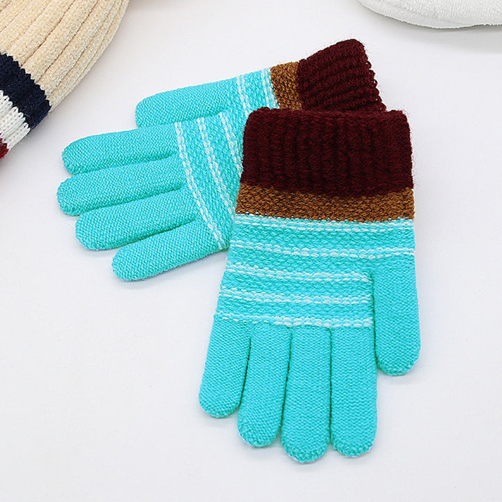 1 Pair Children Winter Gloves Student Writing Gloves Knitted Soft Thick Plush Elastic Striped Color Image 9
