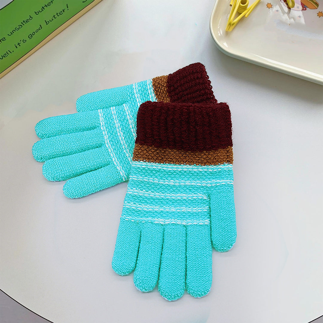 1 Pair Children Winter Gloves Student Writing Gloves Knitted Soft Thick Plush Elastic Striped Color Image 11