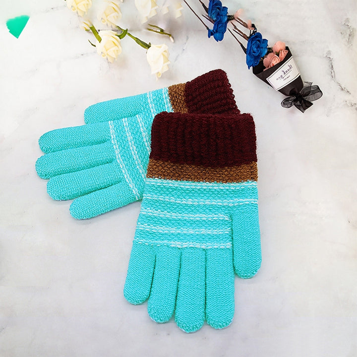 1 Pair Children Winter Gloves Student Writing Gloves Knitted Soft Thick Plush Elastic Striped Color Image 12