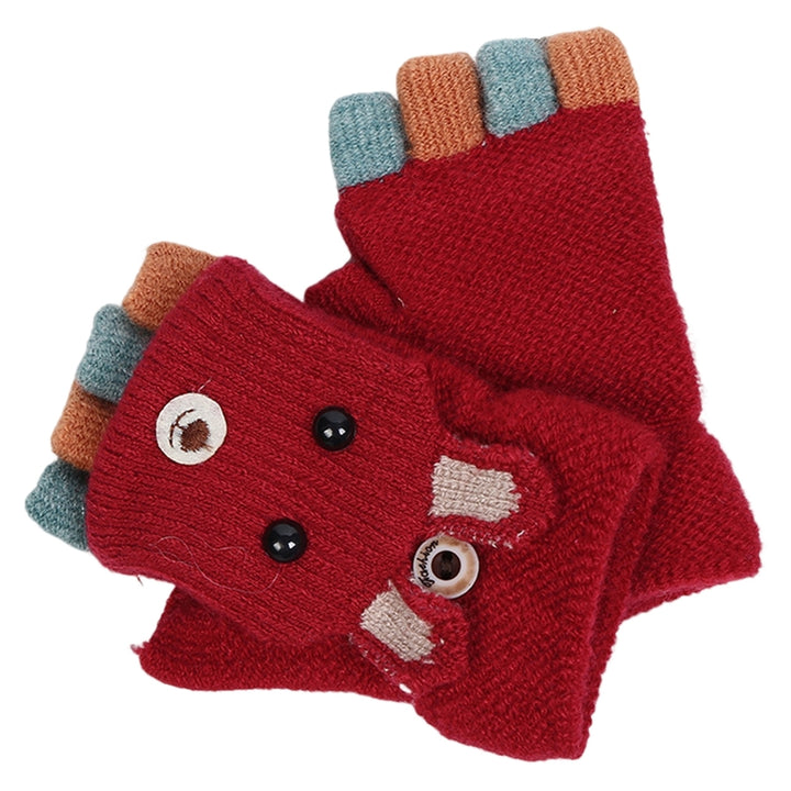 1 Pair Boys Girls Autumn Winter Knitting Gloves Half Finger Flip-Flop Cartoon Rabbit Shape Kids Gloves Toddler Cute Warm Image 3