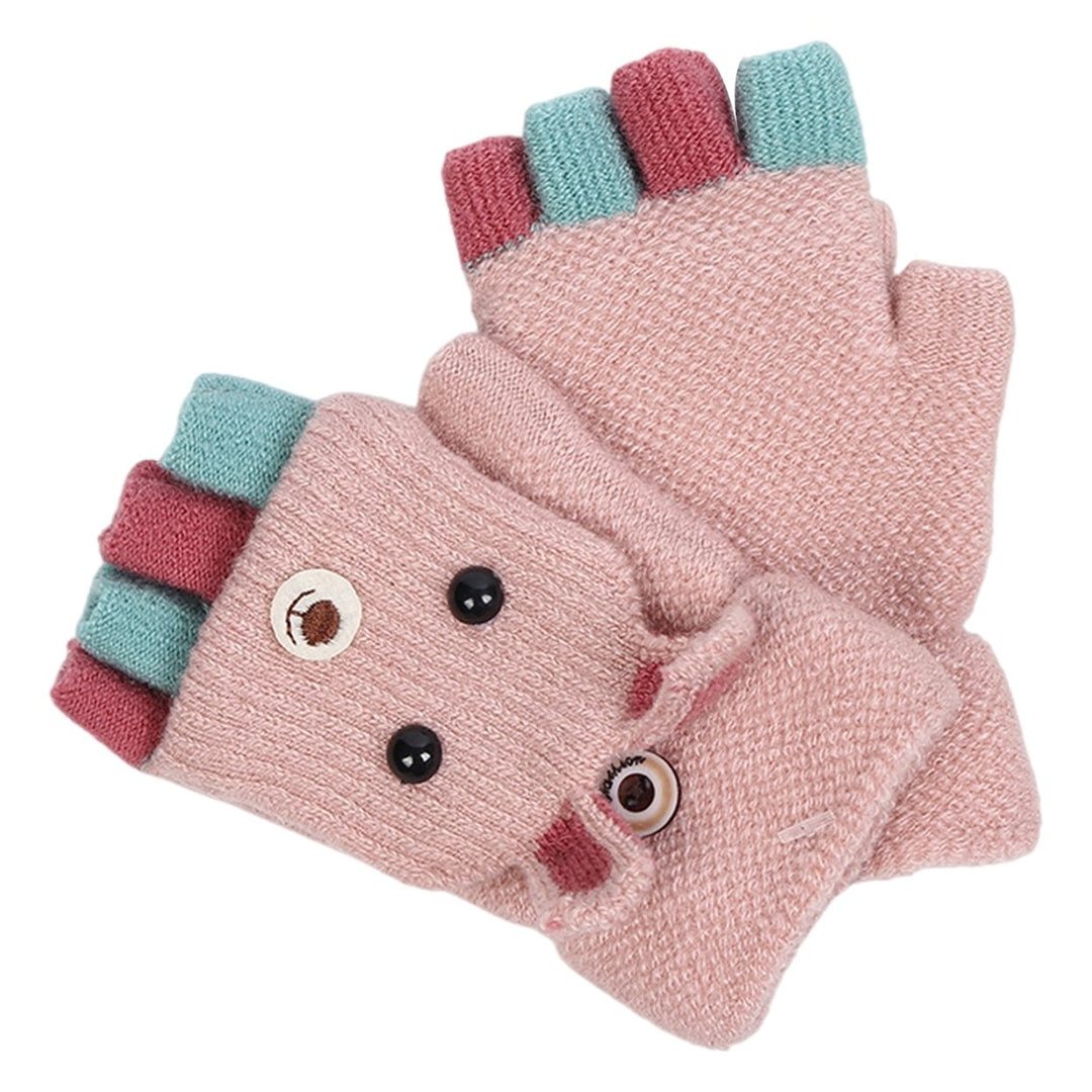1 Pair Boys Girls Autumn Winter Knitting Gloves Half Finger Flip-Flop Cartoon Rabbit Shape Kids Gloves Toddler Cute Warm Image 1