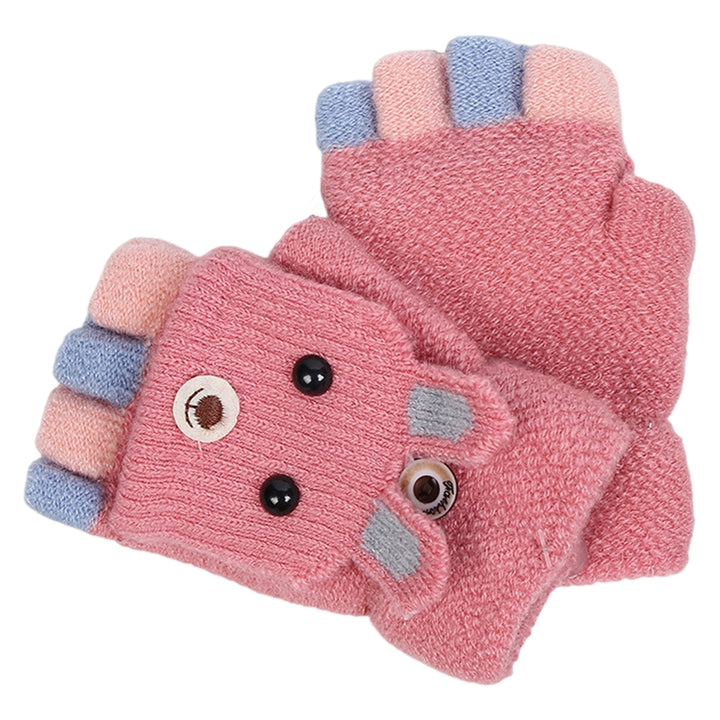 1 Pair Boys Girls Autumn Winter Knitting Gloves Half Finger Flip-Flop Cartoon Rabbit Shape Kids Gloves Toddler Cute Warm Image 6