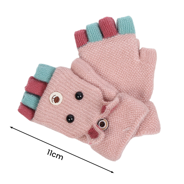 1 Pair Boys Girls Autumn Winter Knitting Gloves Half Finger Flip-Flop Cartoon Rabbit Shape Kids Gloves Toddler Cute Warm Image 10
