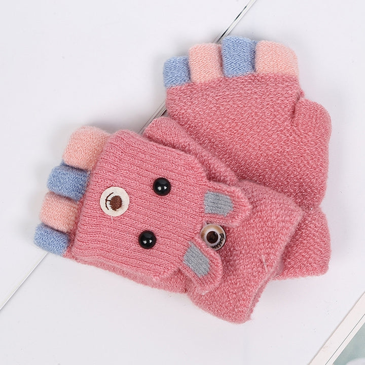 1 Pair Boys Girls Autumn Winter Knitting Gloves Half Finger Flip-Flop Cartoon Rabbit Shape Kids Gloves Toddler Cute Warm Image 12