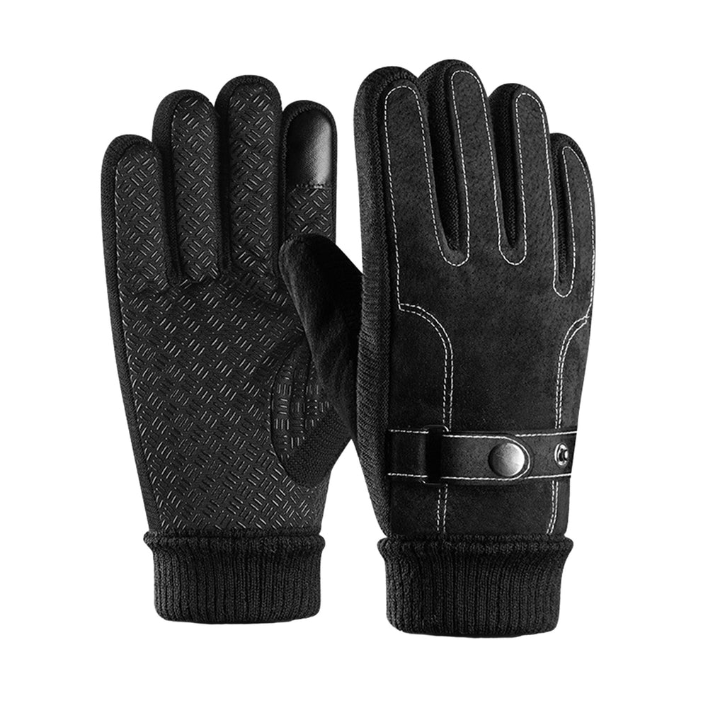 1 Pair Winter Gloves Plush Lining Design Cold Prevention Windproof Thick Winter Warm Motorcycle Touchscreen Gloves Image 2