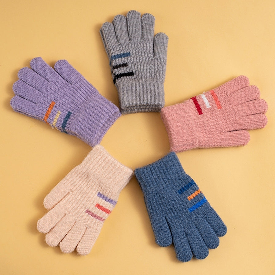 1 Pair Kids Knitted Gloves Colorful Strips Thickened Stretch Warm Windproof Winter Outdoor Boys Girls Children Full Image 1
