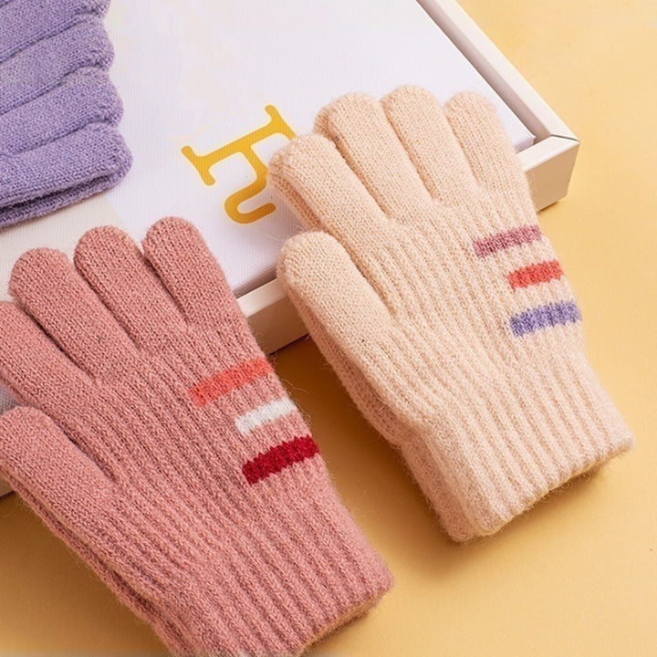 1 Pair Kids Knitted Gloves Colorful Strips Thickened Stretch Warm Windproof Winter Outdoor Boys Girls Children Full Image 9