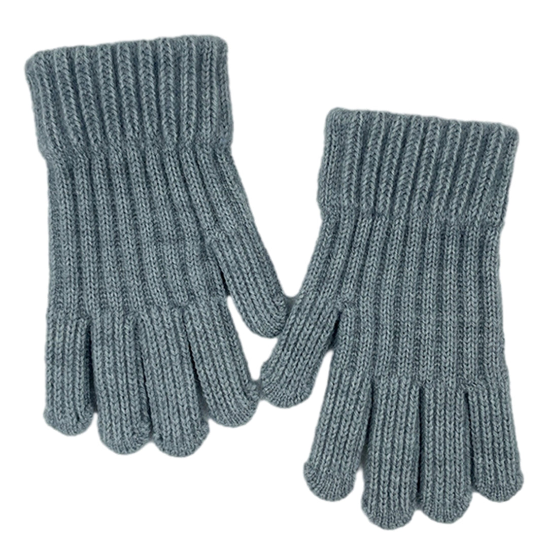 1 Pair Children Gloves Unisex Knitted Warm Five Fingers Elastic Anti-slip Soft Thick Students Writing Gloves Winter Image 3