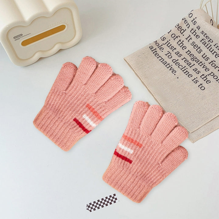 1 Pair Kids Knitted Gloves Colorful Strips Thickened Stretch Warm Windproof Winter Outdoor Boys Girls Children Full Image 12