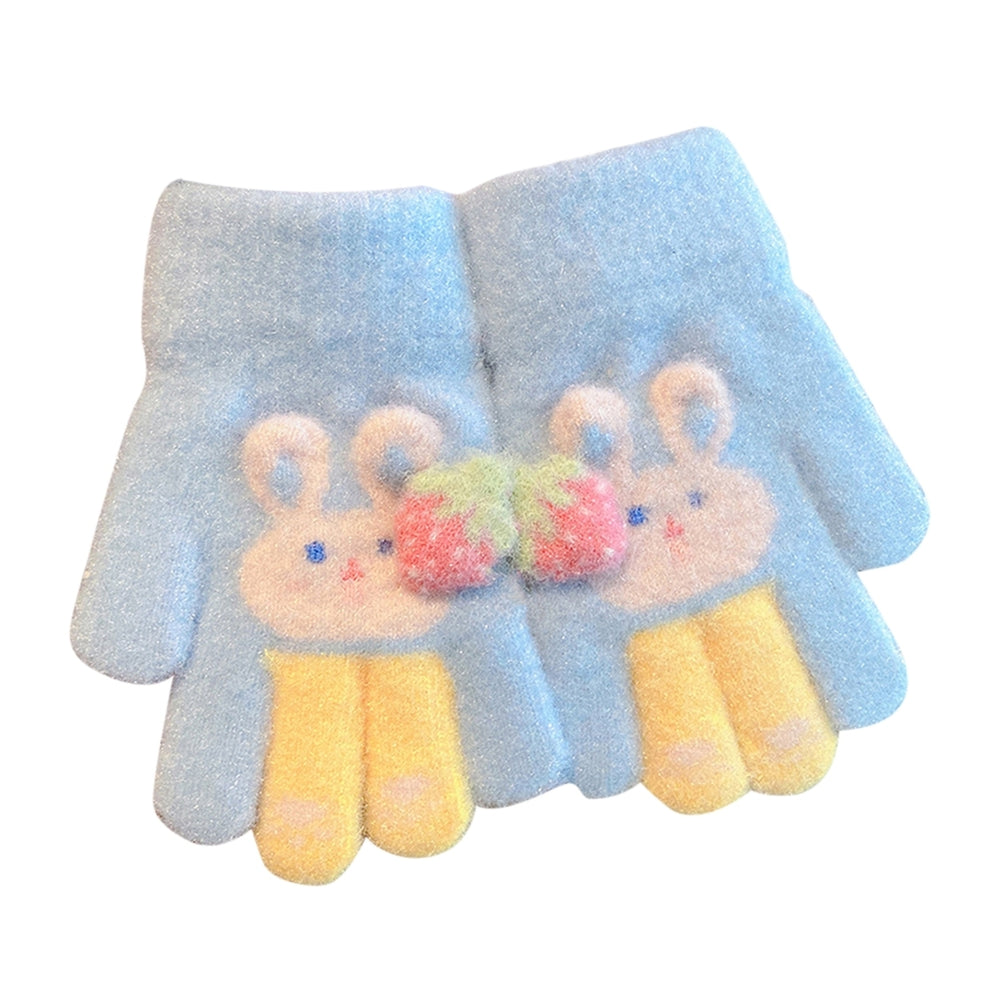1 Pair Children Winter Full Finger Gloves Cute Rabbit Pattern Strawberry Decor Knitting Gloves Kids Thickened Warm Image 2