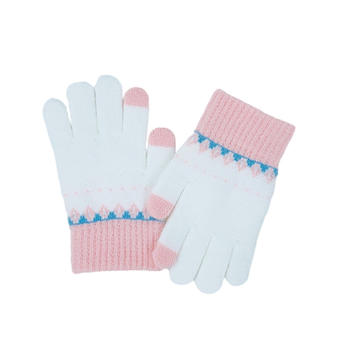 1 Pair Kids Autumn Winter Patchwork Color Knitting Gloves Boys Girls Student Full Finger Gloves Warm Stretchy Children Image 2
