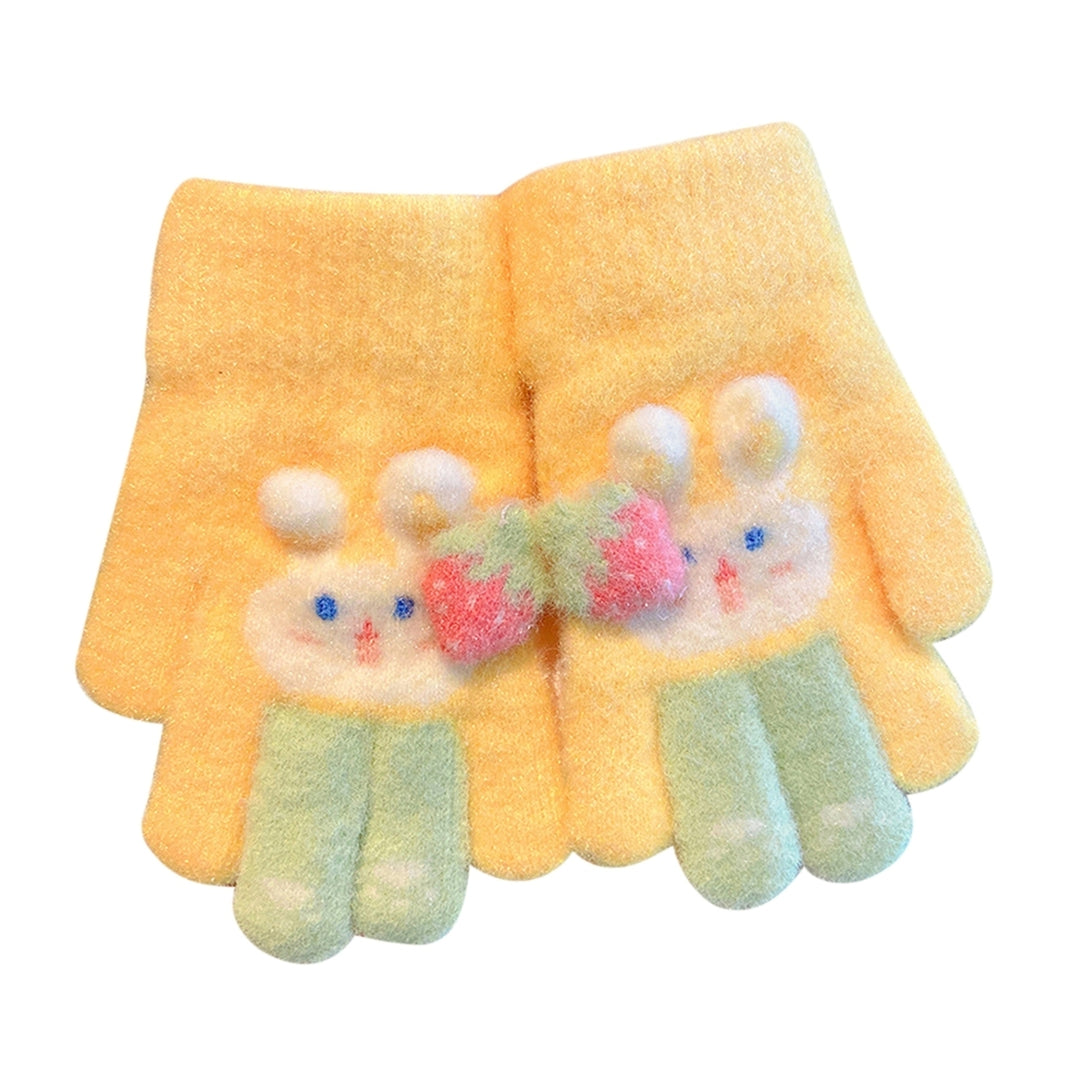 1 Pair Children Winter Full Finger Gloves Cute Rabbit Pattern Strawberry Decor Knitting Gloves Kids Thickened Warm Image 3