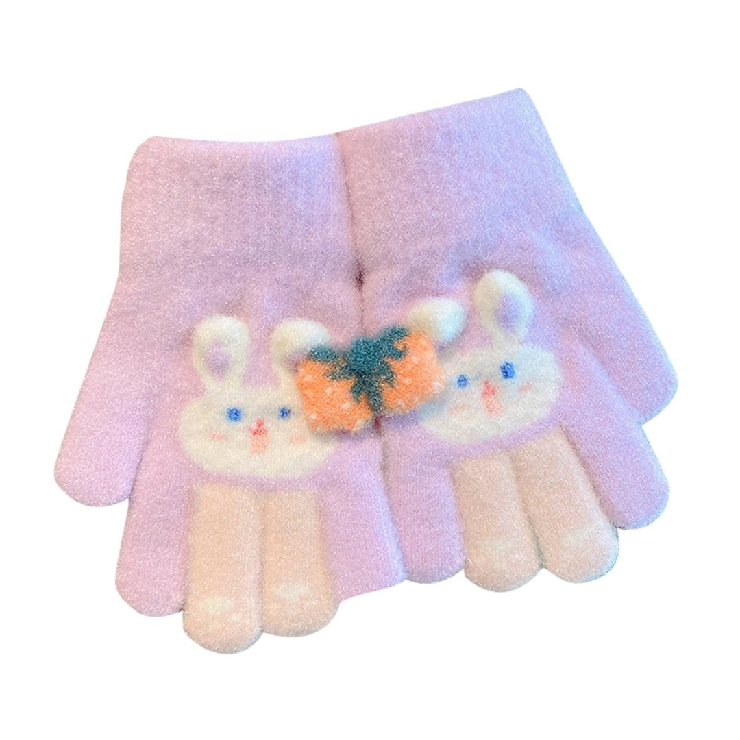 1 Pair Children Winter Full Finger Gloves Cute Rabbit Pattern Strawberry Decor Knitting Gloves Kids Thickened Warm Image 1