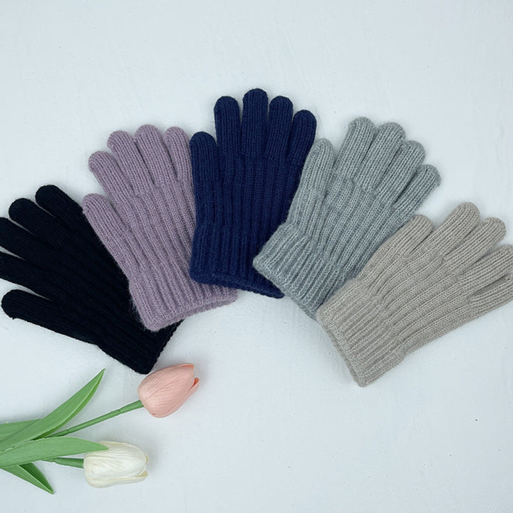 1 Pair Children Gloves Unisex Knitted Warm Five Fingers Elastic Anti-slip Soft Thick Students Writing Gloves Winter Image 8