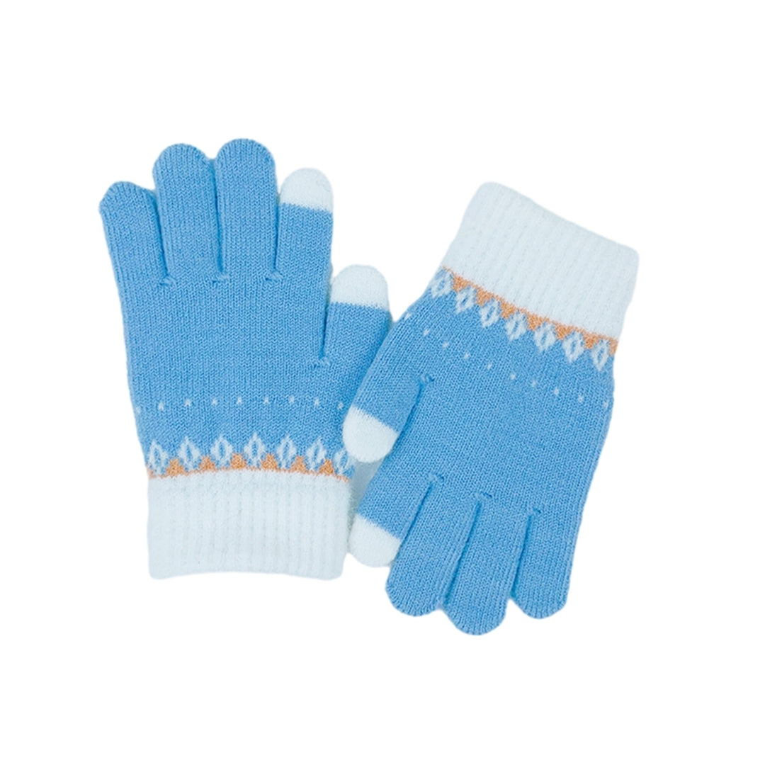 1 Pair Kids Autumn Winter Patchwork Color Knitting Gloves Boys Girls Student Full Finger Gloves Warm Stretchy Children Image 4