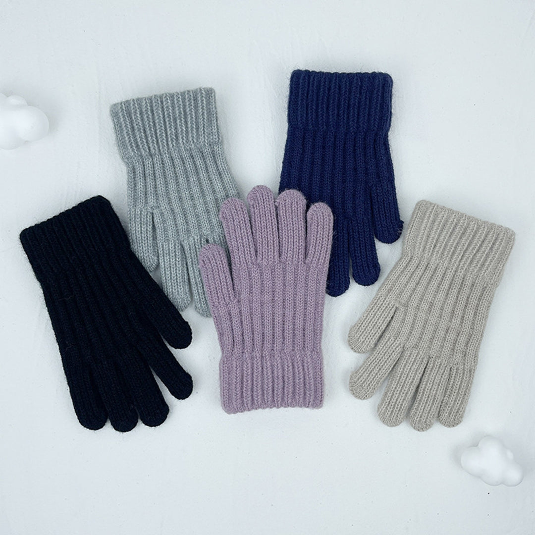 1 Pair Children Gloves Unisex Knitted Warm Five Fingers Elastic Anti-slip Soft Thick Students Writing Gloves Winter Image 9