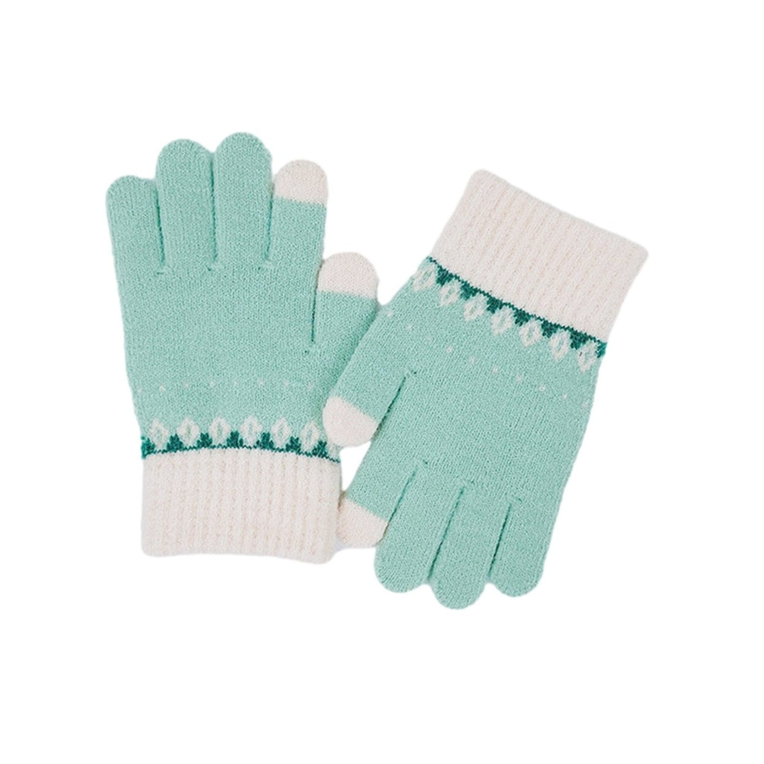 1 Pair Kids Autumn Winter Patchwork Color Knitting Gloves Boys Girls Student Full Finger Gloves Warm Stretchy Children Image 1