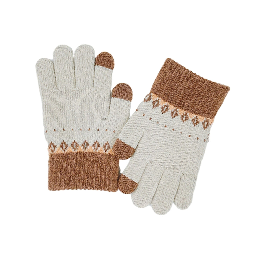 1 Pair Kids Autumn Winter Patchwork Color Knitting Gloves Boys Girls Student Full Finger Gloves Warm Stretchy Children Image 6