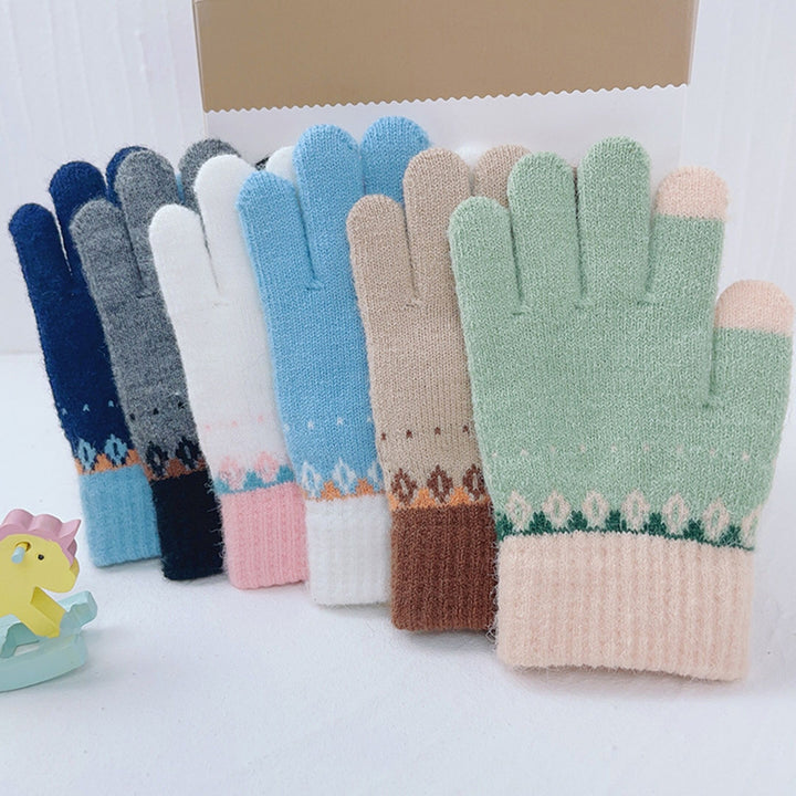 1 Pair Kids Autumn Winter Patchwork Color Knitting Gloves Boys Girls Student Full Finger Gloves Warm Stretchy Children Image 8