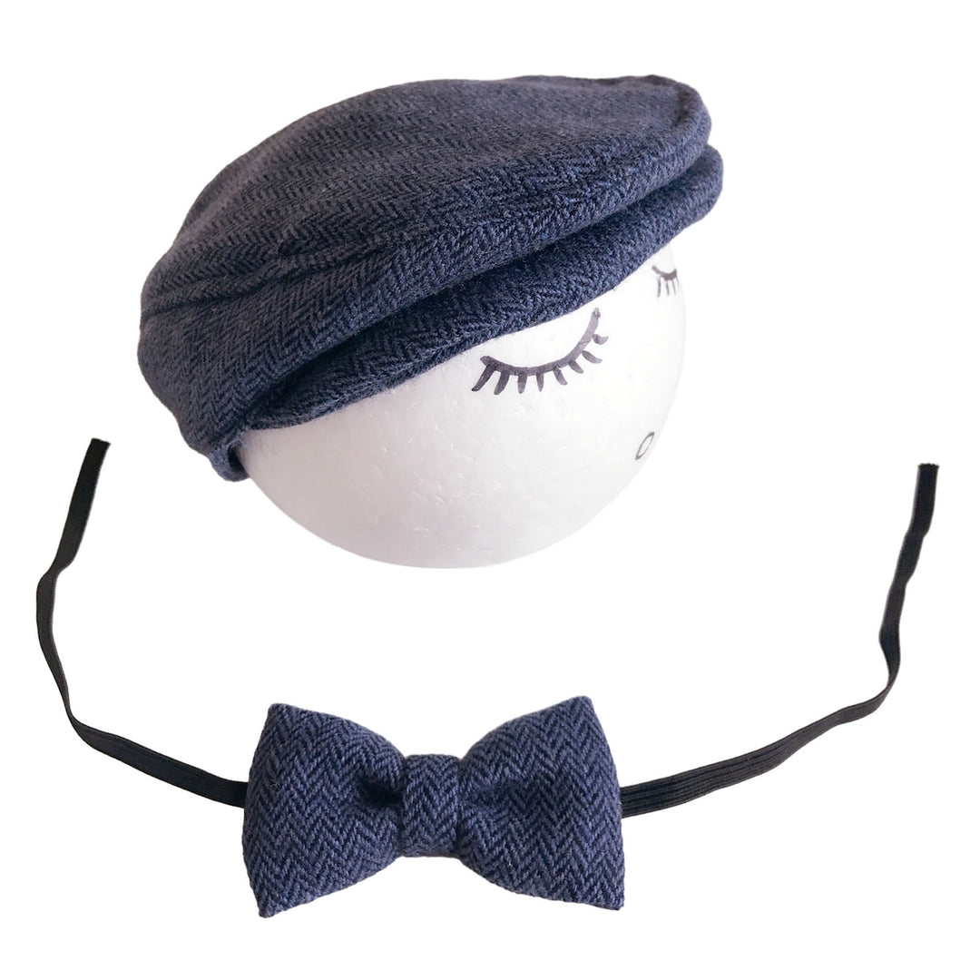 1 Set Hat Bow Set Baby Newborn Herringbone Peaked Cap Adjustable Lace Up Bow Tie Breathable Toddler Photo Photography Image 6