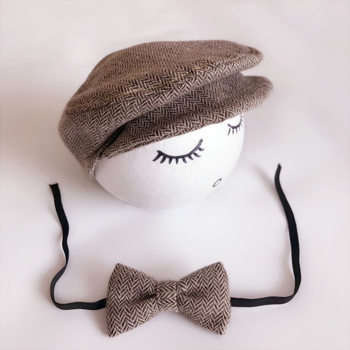 1 Set Hat Bow Set Baby Newborn Herringbone Peaked Cap Adjustable Lace Up Bow Tie Breathable Toddler Photo Photography Image 12