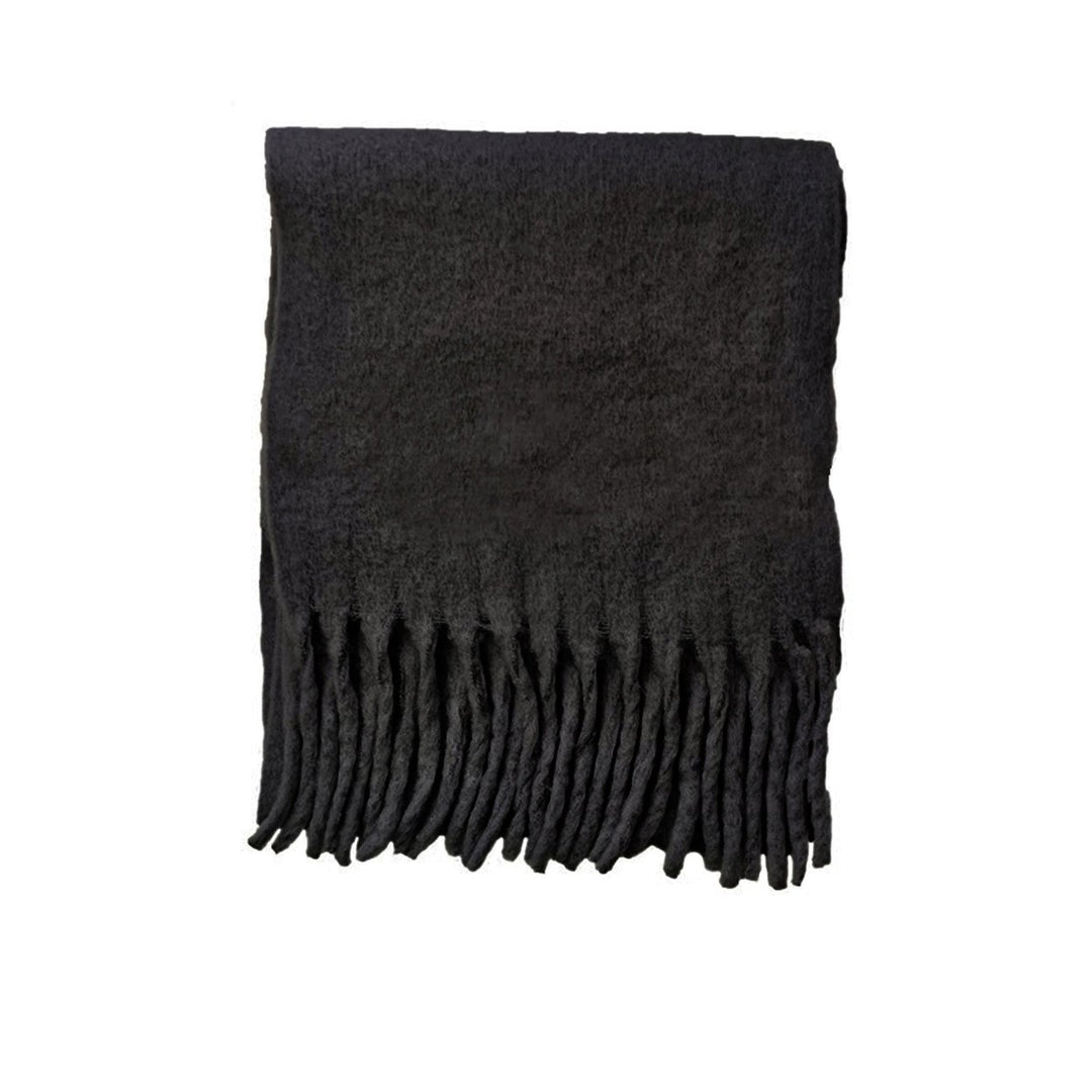 Women Winter Scarf Wide Long Tassel Solid Color Fake Cashmere Soft Warm Cozy Neck Protection Image 1