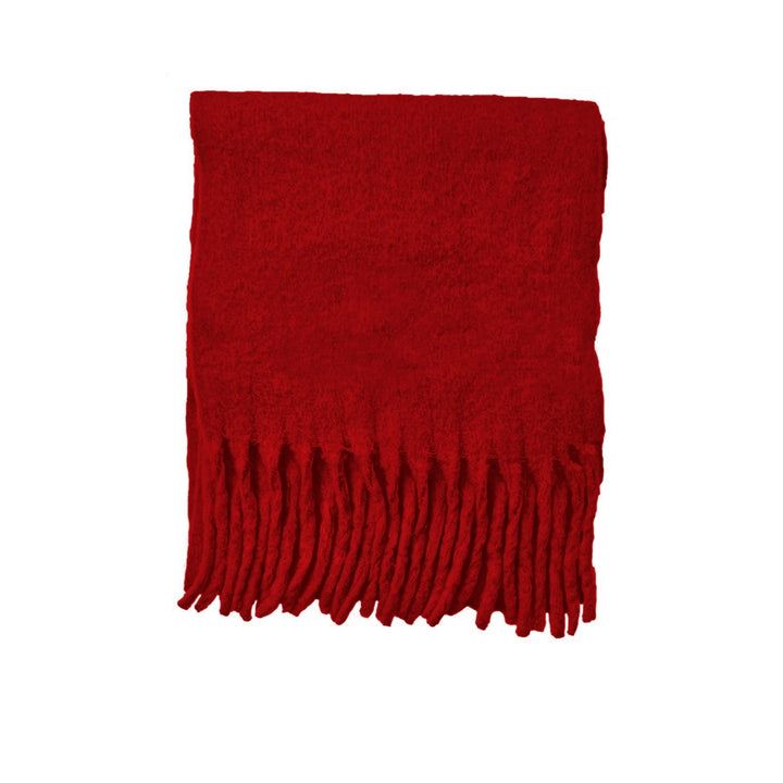 Women Winter Scarf Wide Long Tassel Solid Color Fake Cashmere Soft Warm Cozy Neck Protection Image 4