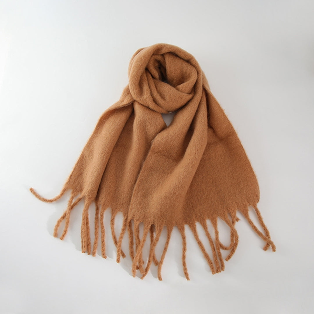 Women Winter Scarf Wide Long Tassel Solid Color Fake Cashmere Soft Warm Cozy Neck Protection Image 12