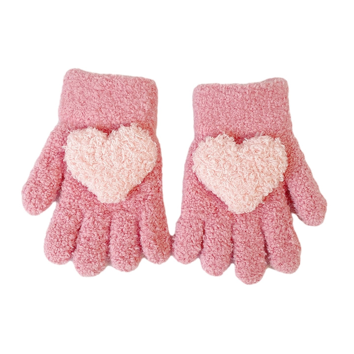 1 Pair Autumn Winter Patchwork Color Kids Gloves Heart Splicing Knitting Gloves Thickened Children Baby Full Finger Image 4