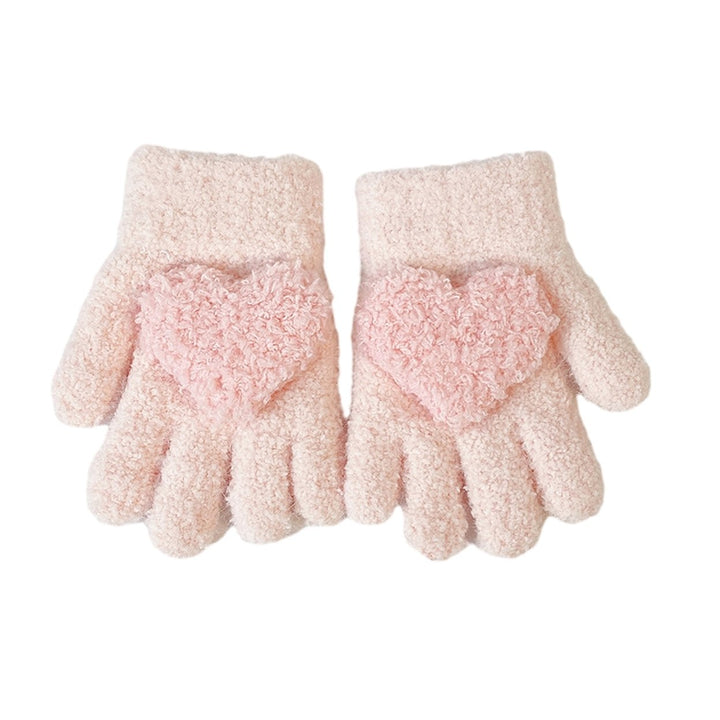 1 Pair Autumn Winter Patchwork Color Kids Gloves Heart Splicing Knitting Gloves Thickened Children Baby Full Finger Image 1