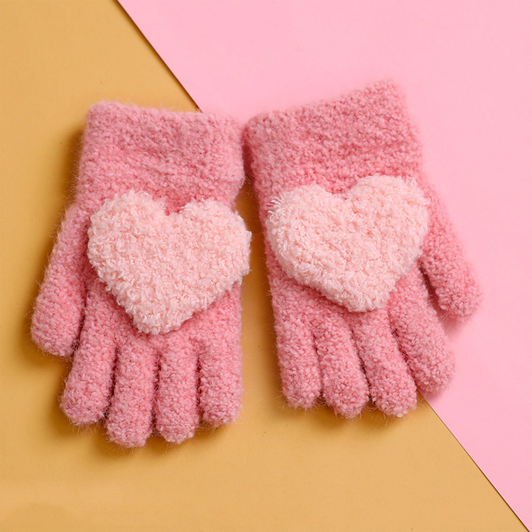 1 Pair Autumn Winter Patchwork Color Kids Gloves Heart Splicing Knitting Gloves Thickened Children Baby Full Finger Image 8